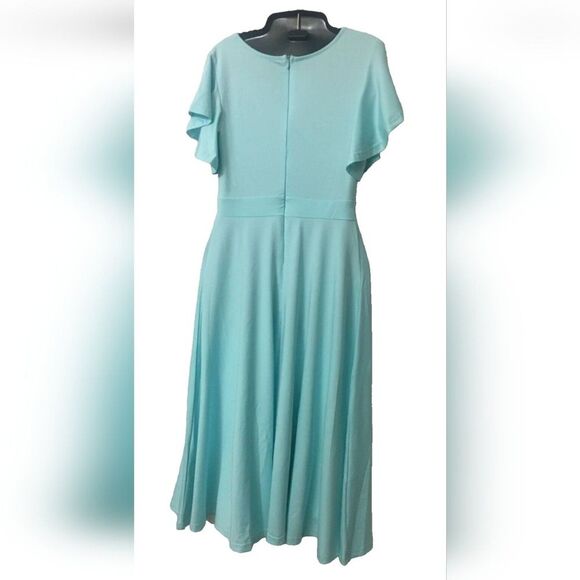 Dokotoo Aqua Blue Flutter Sleeve Midi Dress Women Size L V-Neck Fit & Flare - Picture 3 of 10